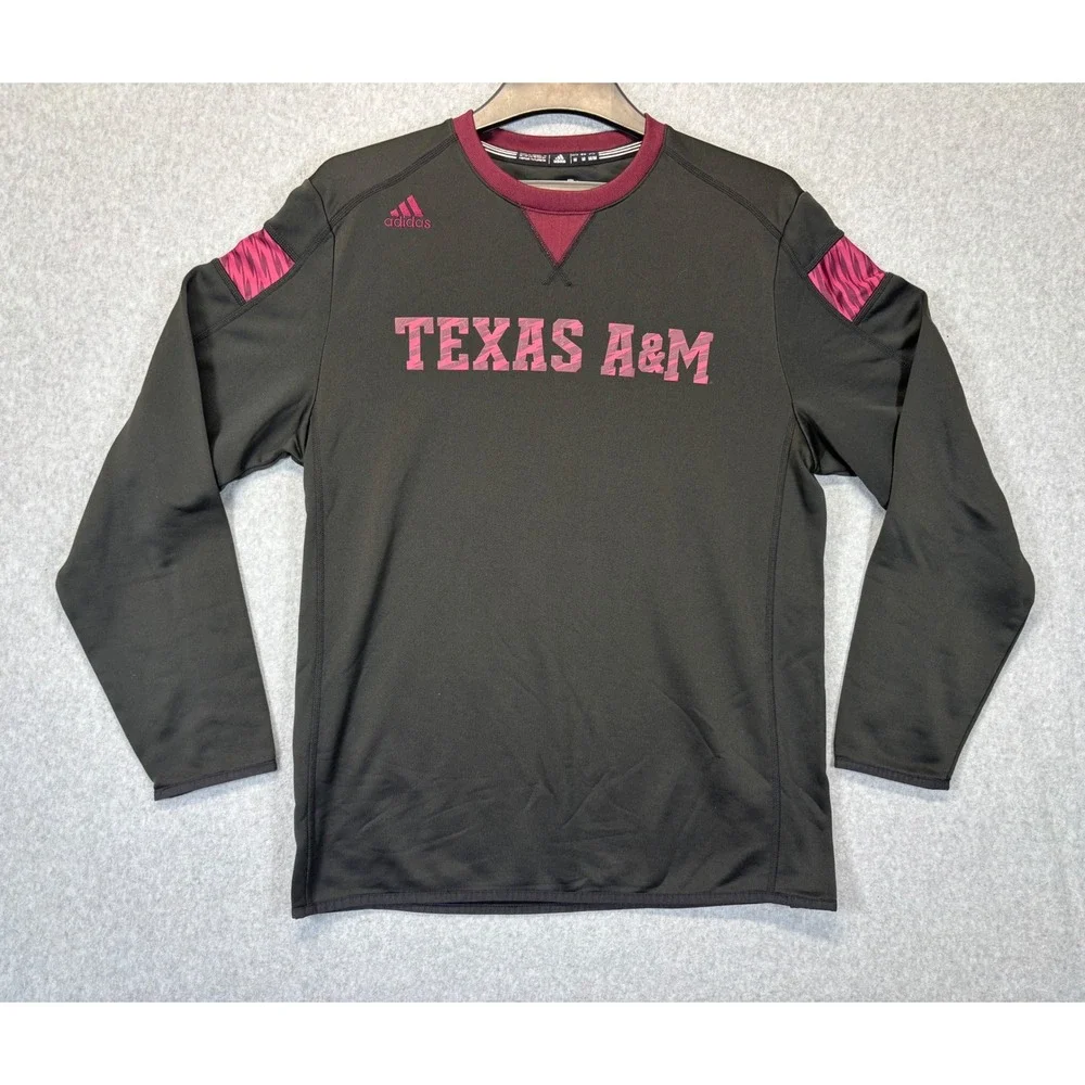 Adidas Texas A&M Aggies Mens Long Sleeve Performance Shirt Black Maroon M